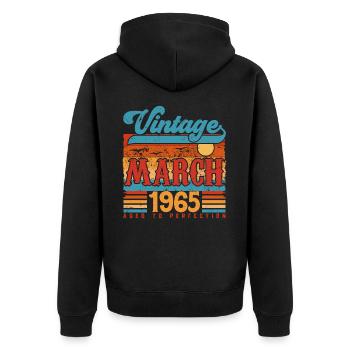Mars 1965, Cadeau Anniversaire Vintage Mars 1965. - Veste à capuche bio Premium Unisexe - noir - Dos - Nico (187cm)