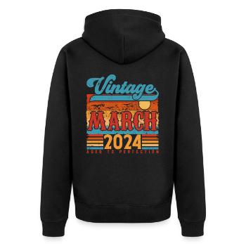 Mars 2024, Cadeau Anniversaire Vintage Mars 2024. - Veste à capuche bio Premium Unisexe - noir - Dos - Nico (187cm)