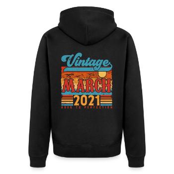 Mars 2021, Cadeau Anniversaire Vintage Mars 2021. - Veste à capuche bio Premium Unisexe - noir - Dos - Nico (187cm)