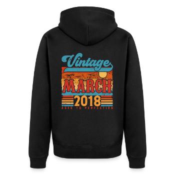 March 2018, Vintage Anniversary Gift March 2018. - Unisex Premium Organic Zip Hoodie - black - Back - Nico (187cm)