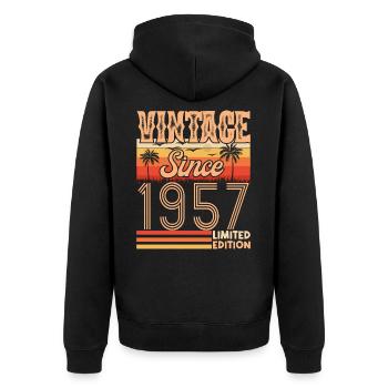 1957. Jahrgang Jahrgang 1957 Geburtstag - Unisex Premium Bio Zip Hoodie - Schwarz - Hinten - Nico (187cm)