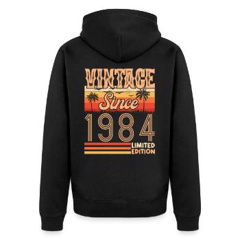 anniversaire 1984. Vintage né en 1984 anniversaire - Veste à capuche bio Premium Unisexe - noir - Dos - Nico (187cm)