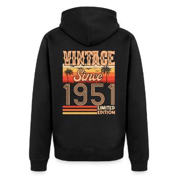 1951. Jahrgang Jahrgang 1951 Jubiläum - Unisex Premium Bio Zip Hoodie - Schwarz - Hinten - Nico (187cm)