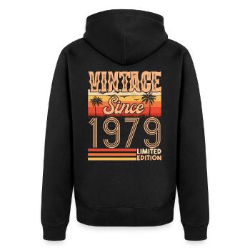 1979. Vintage Born in 1979 Birthday - Unisex Premium Organic Zip Hoodie - black - Back - Nico (187cm)