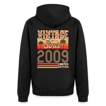 2009. Jahrgang Jahrgang 2009 Geburtstag - Unisex Premium Bio Zip Hoodie - Schwarz - Hinten - Nico (187cm)