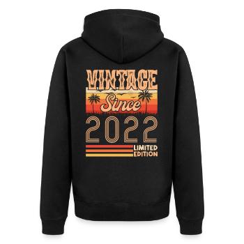 anniversaire 2022. Vintage né en 2022 anniversaire - Veste à capuche bio Premium Unisexe - noir - Dos - Nico (187cm)