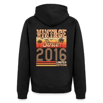 Jubiläum 2016. Jahrgang Jahrgang 2016 Geburtstag - Unisex Premium Bio Zip Hoodie - Schwarz - Hinten - Nico (187cm)