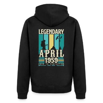 April 1959 Jubiläumsgeschenk, Jahrgang April 1959 - Unisex Premium Bio Zip Hoodie - Schwarz - Hinten - Nico (187cm)