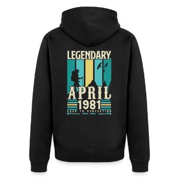 April 1981 Geschenk zum Jahrestag, Jahrgang April 1981 - Unisex Premium Bio Zip Hoodie - Schwarz - Hinten - Nico (187cm)