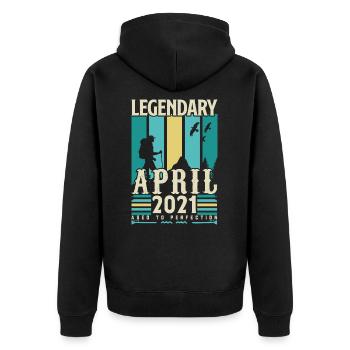 April 2021 Jubiläumsgeschenk, Jahrgang April 2021 - Unisex Premium Bio Zip Hoodie - Schwarz - Hinten - Nico (187cm)