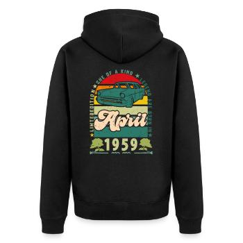 April 1959, April 1959, April 1959. - Unisex Premium Bio Zip Hoodie - Schwarz - Hinten - Nico (187cm)