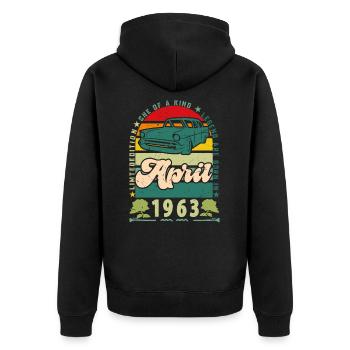 April 1963, April 1963, April 1963. - Unisex Premium Bio Zip Hoodie - Schwarz - Hinten - Nico (187cm)