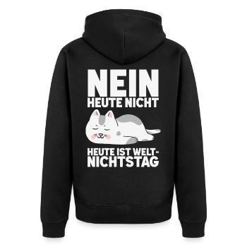 Nein, heute nicht! - Unisex Premium Bio Zip Hoodie - Schwarz - Hinten - Nico (187cm)