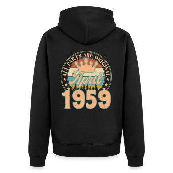 April 1959. April 1959 Geburtstagsgeschenk April - Unisex Premium Bio Zip Hoodie - Schwarz - Hinten - Nico (187cm)