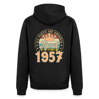 April 1957. April 1957 Geburtstagsgeschenk April - Unisex Premium Bio Zip Hoodie - Schwarz - Hinten - Nico (187cm)