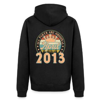 April 2013. Geburtstagsgeschenk April 2013 April - Unisex Premium Bio Zip Hoodie - Schwarz - Hinten - Nico (187cm)