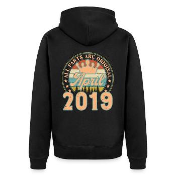 April 2019. Geburtstagsgeschenk April 2019 April - Unisex Premium Bio Zip Hoodie - Schwarz - Hinten - Nico (187cm)