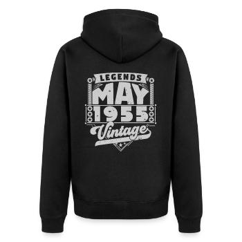 Jahrgangsgeschenk Jubiläum Mai 1955, Mai 1955 - Unisex Premium Bio Zip Hoodie - Schwarz - Hinten - Nico (187cm)