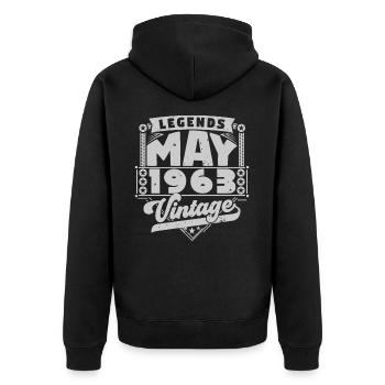Jahrgangsgeschenk Jubiläum Mai 1963, Mai 1963 - Unisex Premium Bio Zip Hoodie - Schwarz - Hinten - Nico (187cm)