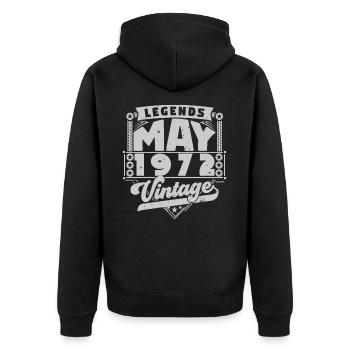 Jahrgangsgeschenk Jubiläum Mai 1972, Mai 1972 - Unisex Premium Bio Zip Hoodie - Schwarz - Hinten - Nico (187cm)