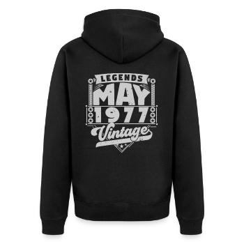 Jahrgangsgeschenk Jubiläum Mai 1977, Mai 1977 - Unisex Premium Bio Zip Hoodie - Schwarz - Hinten - Nico (187cm)