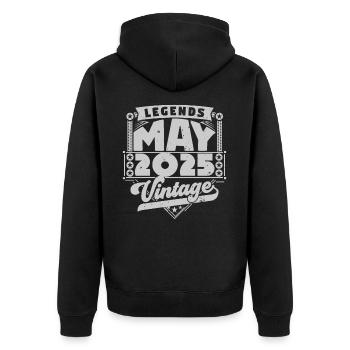 Vintage-Geschenk Geburtstag Mai 2025, Mai 2025 - Unisex Premium Bio Zip Hoodie - Schwarz - Hinten - Nico (187cm)