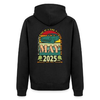 Geburtstagsgeschenk Mai 2025, Mai 2025, Mai 2025. - Unisex Premium Bio Zip Hoodie - Schwarz - Hinten - Nico (187cm)