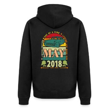 Mai 2018, Mai 2018, Mai 2018. - Unisex Premium Bio Zip Hoodie - Schwarz - Hinten - Nico (187cm)