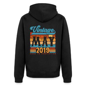 Mai 2019, Vintage-Geburtstagsgeschenk Mai 2019. - Unisex Premium Bio Zip Hoodie - Schwarz - Hinten - Nico (187cm)