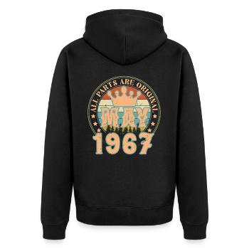Mai 1967. Mai 1967 Geburtstagsgeschenk. Mai 1967 - Unisex Premium Bio Zip Hoodie - Schwarz - Hinten - Nico (187cm)