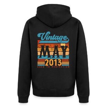 Mai 2013, Mai 2013 Vintage Geburtstagsgeschenk. - Unisex Premium Bio Zip Hoodie - Schwarz - Hinten - Nico (187cm)