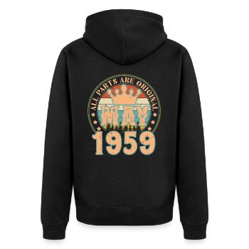 Mai 1959. Mai 1959 Geburtstagsgeschenk. Mai 1959 - Unisex Premium Bio Zip Hoodie - Schwarz - Hinten - Nico (187cm)