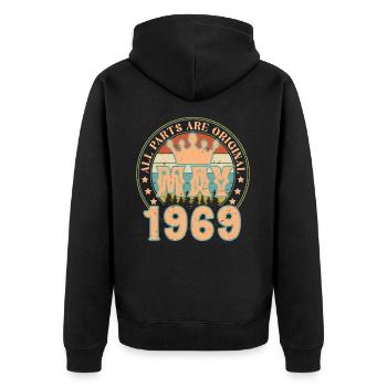 Mai 1969. Cadeau d’anniversaire mai 1969. May 1969 - Veste à capuche bio Premium Unisexe - noir - Dos - Nico (187cm)
