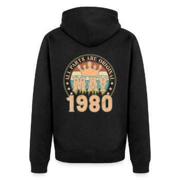 Mai 1980. Mai 1980 Geburtstagsgeschenk. Mai 1980 - Unisex Premium Bio Zip Hoodie - Schwarz - Hinten - Nico (187cm)