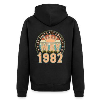 Mai 1982. Cadeau d’anniversaire mai 1982. May 1982 - Veste à capuche bio Premium Unisexe - noir - Dos - Nico (187cm)