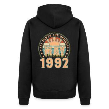 Mai 1992. Mai 1992 Geburtstagsgeschenk. Mai 1992 - Unisex Premium Bio Zip Hoodie - Schwarz - Hinten - Nico (187cm)
