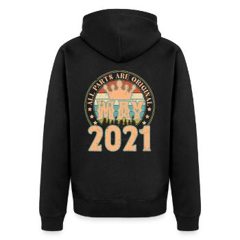 Mai 2021. Geburtstagsgeschenk im Mai 2021. Mai 2021 - Unisex Premium Bio Zip Hoodie - Schwarz - Hinten - Nico (187cm)