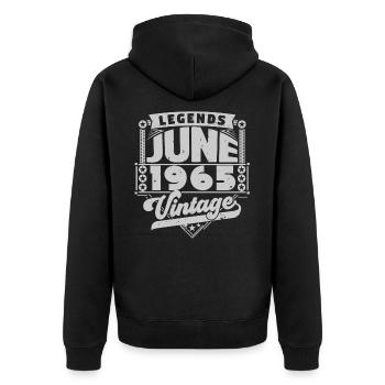 Cadeau Vintage Anniversaire Juin 1965, juin 1965. - Veste à capuche bio Premium Unisexe - noir - Dos - Nico (187cm)