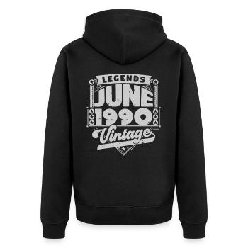 Cadeau Vintage Anniversaire Juin 1990, juin 1990. - Veste à capuche bio Premium Unisexe - noir - Dos - Nico (187cm)
