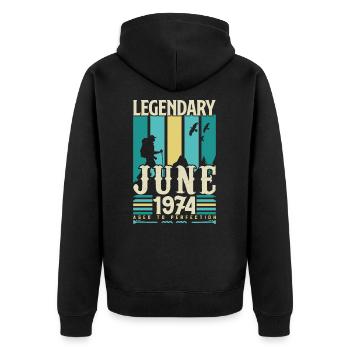 cadeau Anniversaire Juin 1974, Vintage juin 1974. - Veste à capuche bio Premium Unisexe - noir - Dos - Nico (187cm)