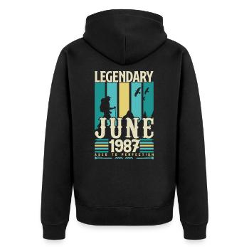 Juni 1987 Geburtstagsgeschenk, Jahrgang Juni 1987. - Unisex Premium Bio Zip Hoodie - Schwarz - Hinten - Nico (187cm)