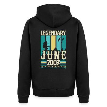 Juni 2007 Geburtstagsgeschenk, Jahrgang Juni 2007. - Unisex Premium Bio Zip Hoodie - Schwarz - Hinten - Nico (187cm)