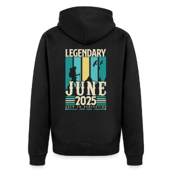 Juni 2025 Geburtstagsgeschenk, Jahrgang Juni 2025. - Unisex Premium Bio Zip Hoodie - Schwarz - Hinten - Nico (187cm)