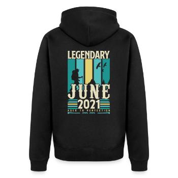 Juni 2021 Geburtstagsgeschenk, Jahrgang Juni 2021. - Unisex Premium Bio Zip Hoodie - Schwarz - Hinten - Nico (187cm)