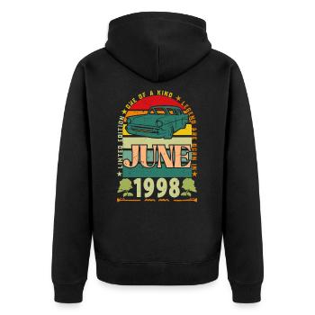 Geburtstagsgeschenk im Juni 1998. Juni 1998 Juni 1998 - Unisex Premium Bio Zip Hoodie - Schwarz - Hinten - Nico (187cm)