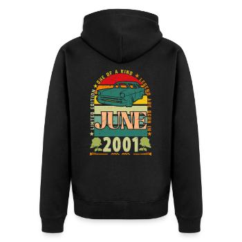Juni 2001 Geburtstagsgeschenk. Juni 2001 Juni 2001 - Unisex Premium Bio Zip Hoodie - Schwarz - Hinten - Nico (187cm)