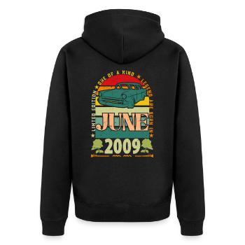 Geburtstagsgeschenk Juni 2009. Juni 2009 Juni 2009 - Unisex Premium Bio Zip Hoodie - Schwarz - Hinten - Nico (187cm)