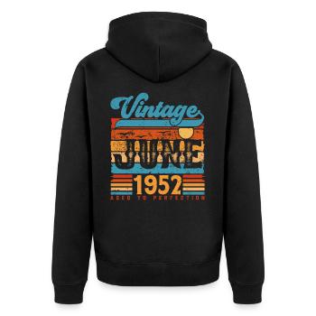 Juni 1952, Vintage-Jubiläumsgeschenk Juni 1952. - Unisex Premium Bio Zip Hoodie - Schwarz - Hinten - Nico (187cm)