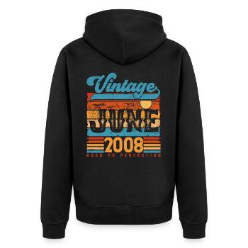 Juni 2008, Vintage-Geburtstagsgeschenk Juni 2008. - Unisex Premium Bio Zip Hoodie - Schwarz - Hinten - Nico (187cm)