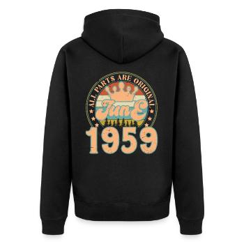 Juni 1959. Juni 1959 Geburtstagsgeschenk. Juni - Unisex Premium Bio Zip Hoodie - Schwarz - Hinten - Nico (187cm)